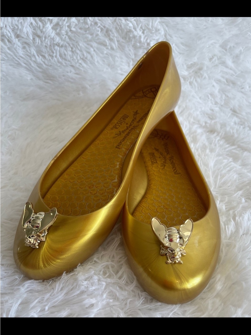 Melissa Vivienne Westwood gold bee flats new in box